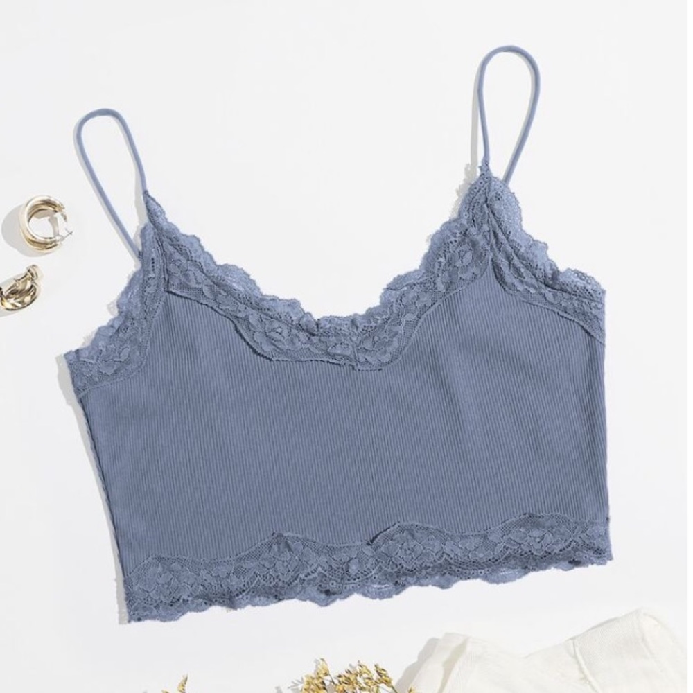 Baby Blue Cropped Lace Cami